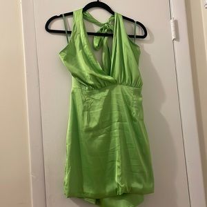Green satin mini dress